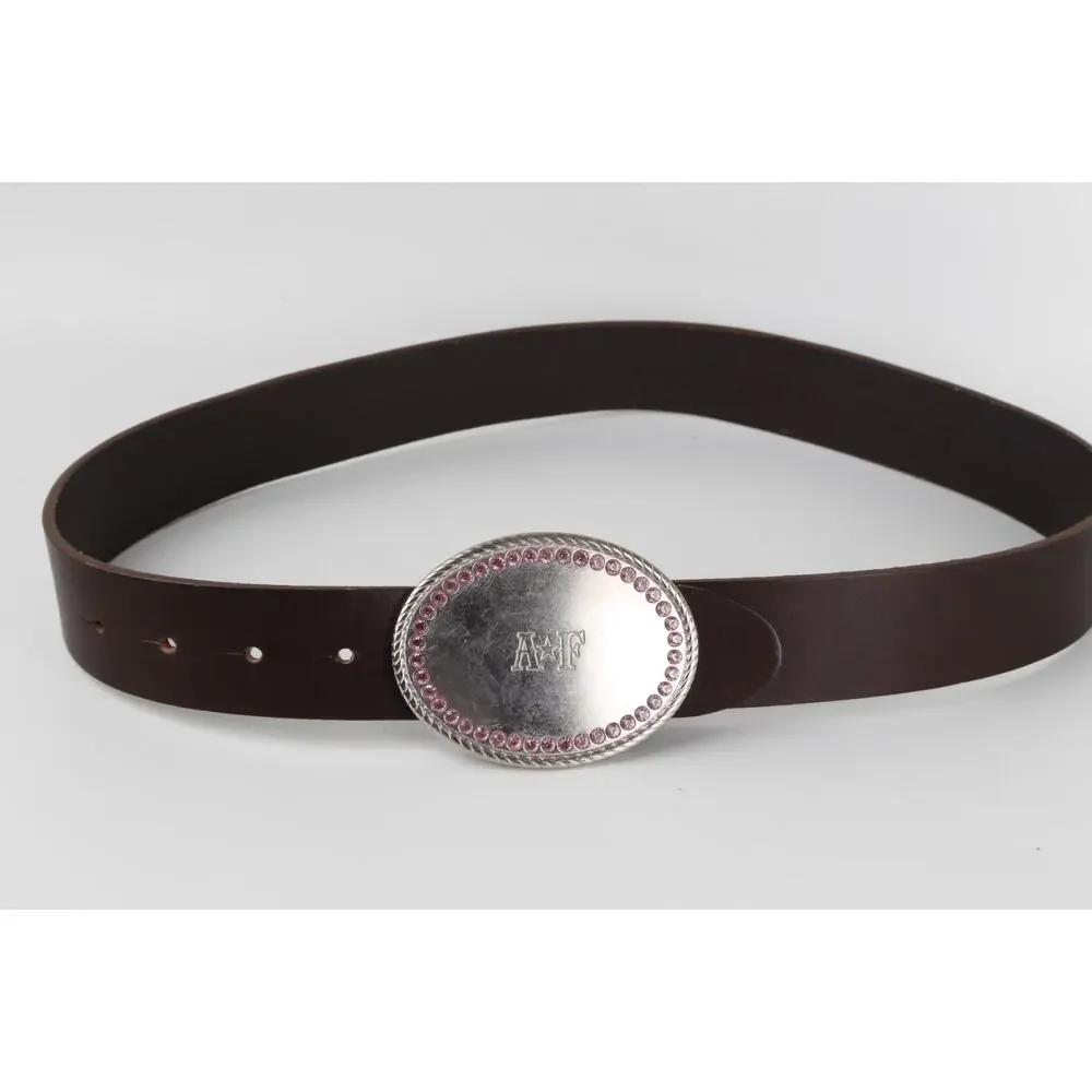 Abercrombie & Fitch Y2K Vintage Brown Leather Belt Pink Rhinestone Oval Buckle S
